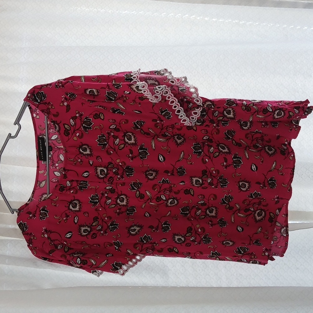 Lane Bryant Raspberry Floral Paislet Lace-Trim Top